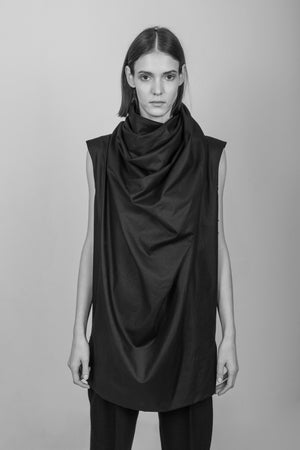 Black circular-drape cotton top