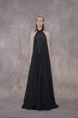 Backless Black Silk Shirt-dress