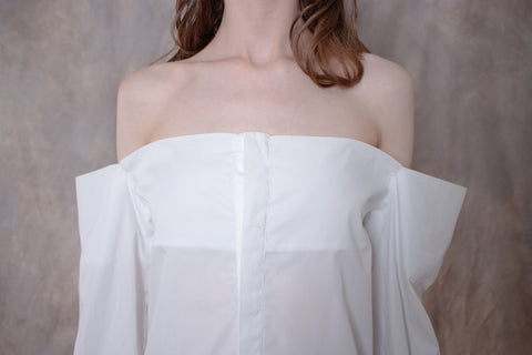 Elongated Cropped White Cotton Shirt