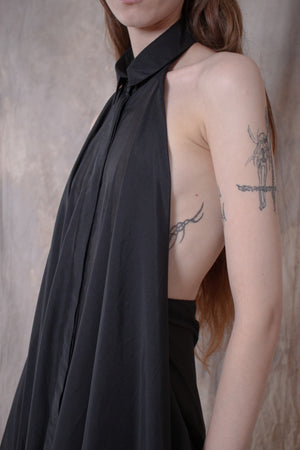 Backless Black Silk Shirt-dress