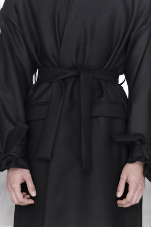 Black Double-collared Wool Coat