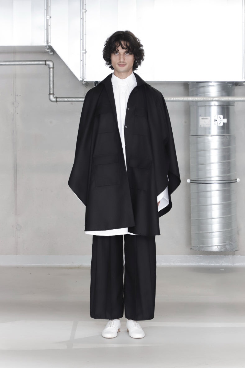 Black Wool Cloak Shirt