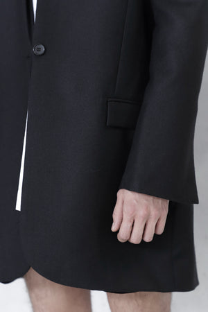 Black Double-collared Tailored Wool Jacket