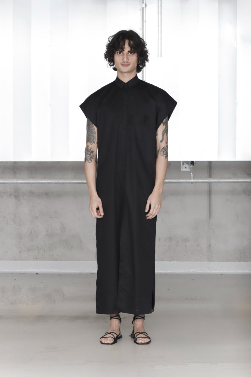 Black Elongated Sleeveless Shirt