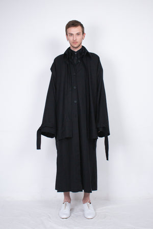 Black Layered Flax Coat