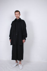 Black Layered Flax Coat