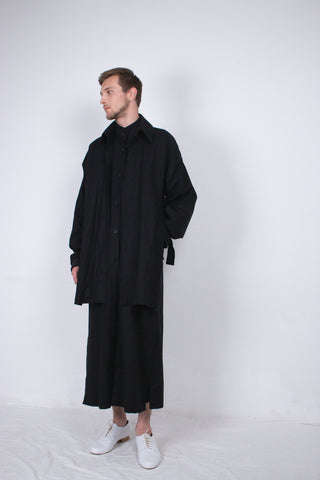 Black Layered Flax Coat