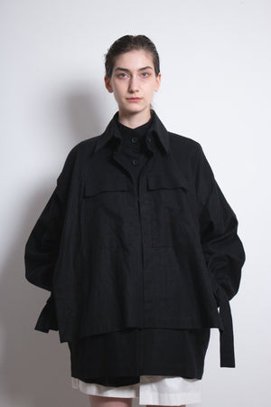 Black Layered Flax Jacket