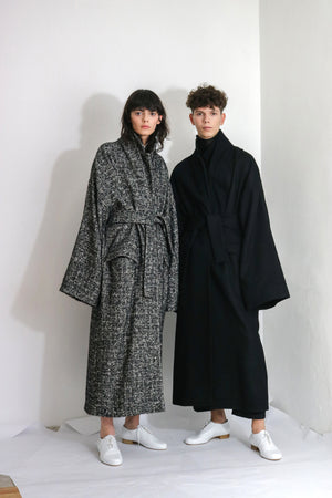 Black & White Wool Overcoat - Ludus Agender Label