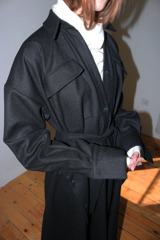 Black elongated wool shirt/jacket