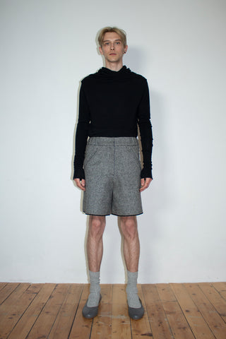Black circular-drape wool top