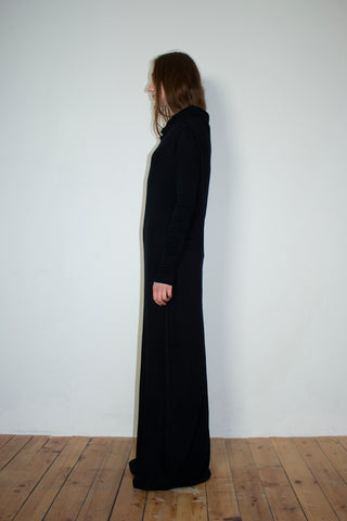 Black circular-drape wool dress