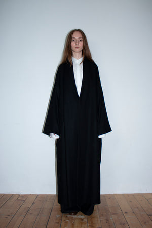 Black double shawl wool coat