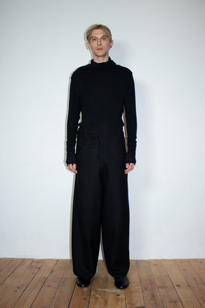 Black circular-drape wool top