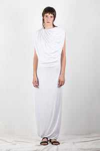 White draped jersey dress