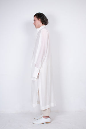 Elongated White Layered Silk Shirt