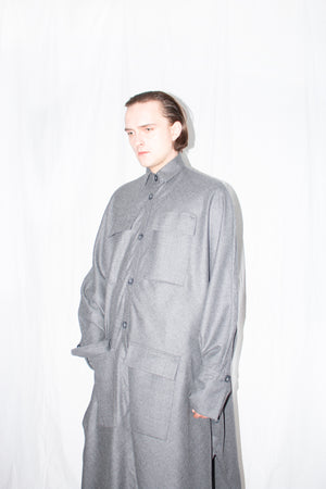Grey Elongated Wool Cloak Shirt