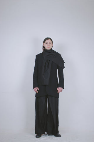 Black Wool Tailored Jacket with Scarf