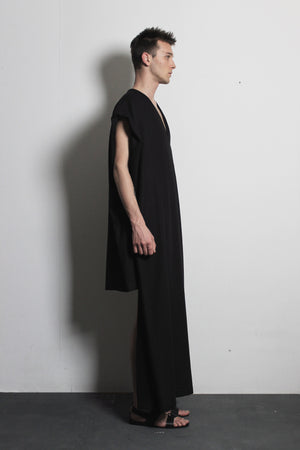 V-neck Black Flax Dress - Ludus Agender Label