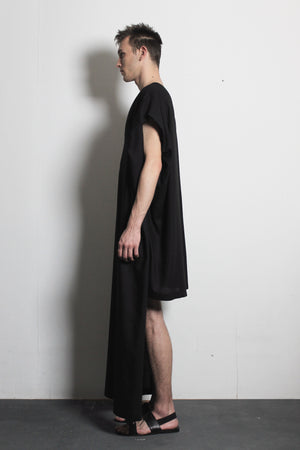 V-neck Black Flax Dress - Ludus Agender Label