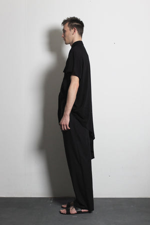 Asymmetric Black Flax Trousers - Ludus Agender Label
