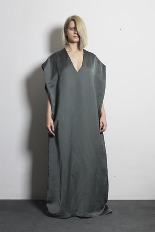 V-neck Olive Satin Dress - Ludus Agender Label